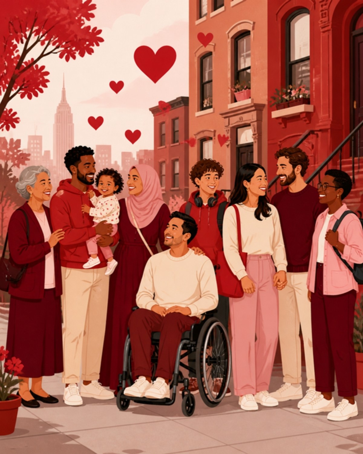 Illustration of diverse New York City neighbors standing together